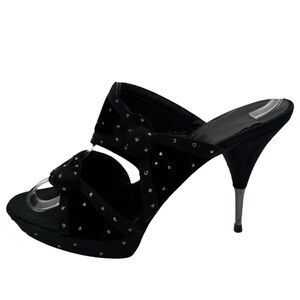 Vintage Y2K Stella McCartney Rhinestone Black Velvet Evening Heels Shoes Size 39